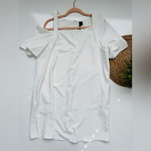 Topshop Boutique White Short‎ Sleeve Summer Dress One Shoulder Size 12